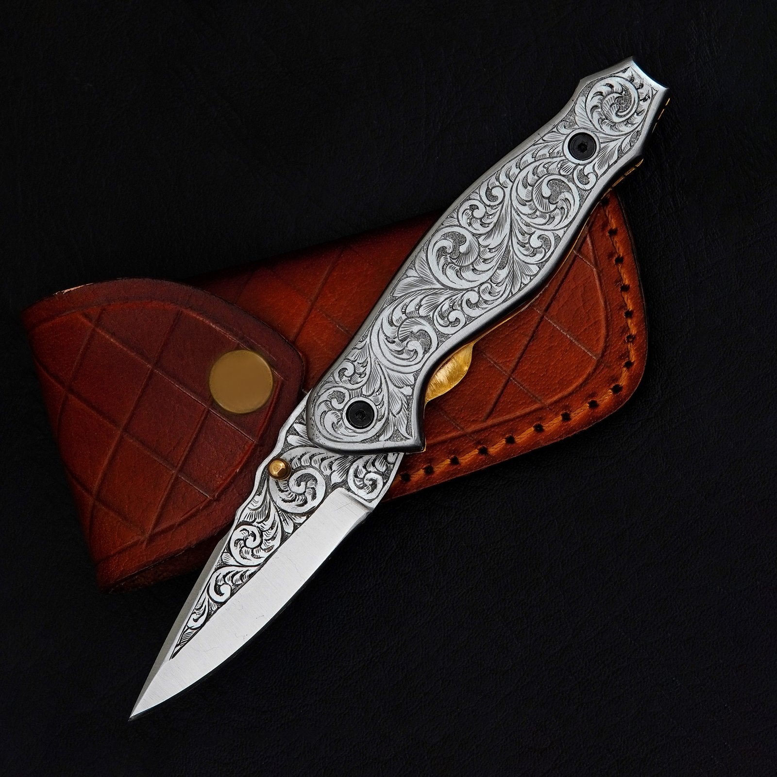 Hand Engraved Needle Point Pocket Knife