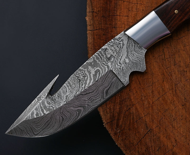 Damascus Gut Hook knife, Damascus Fixed Blade